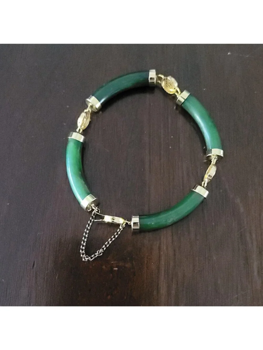 Vintage Chinoiserie Jade and Gold Tone Link Bracelet 8